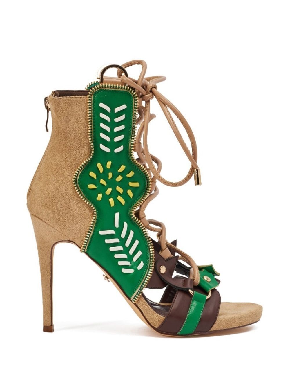 Azalea Wang Women’s Green and Tan Lace-Up High Heel Sandal 10